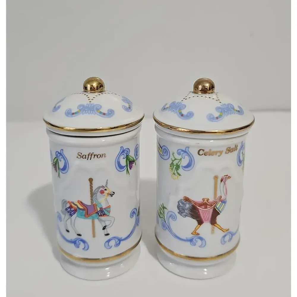 Lenox Spice Carousel Saffron Celery Salt Spice Jars1993 Fine Porcelain FLAWED